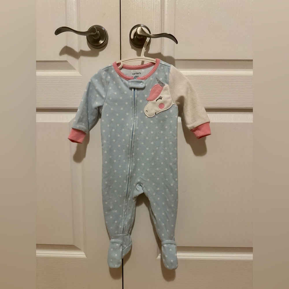Carter's Soft Blue baby girl Unicorn Footie